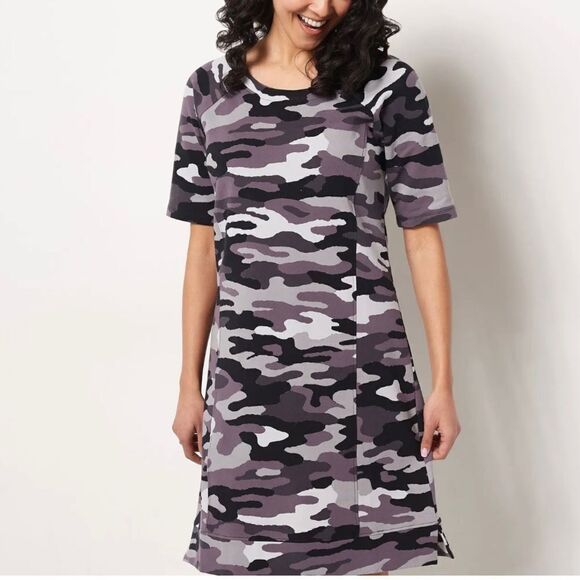 Sport Savvy Printed French Terry Raglan Elbow Sleeve Dress - Picture 1 of 6